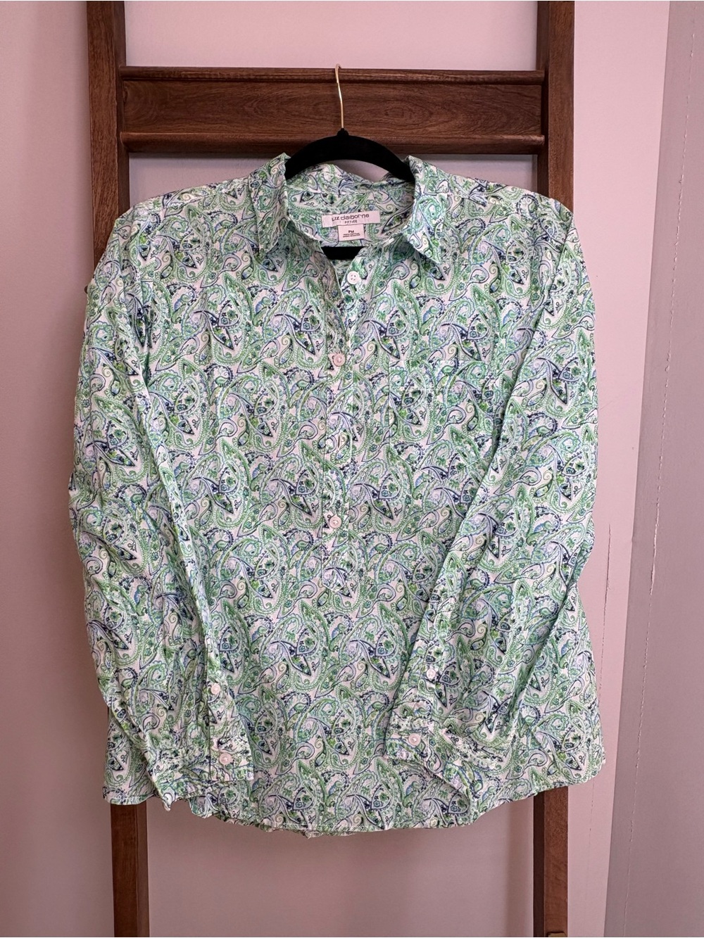 Liz Claiborne Light Green Paisley Button-Down Blouse